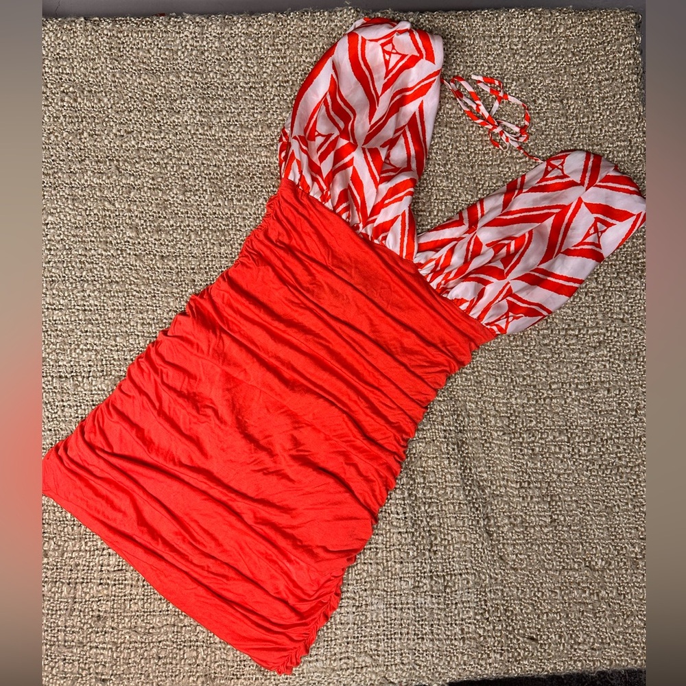 SEDUCTIONS Women’s Size Large Bright Orange Scrunched Mini Dress Y2K